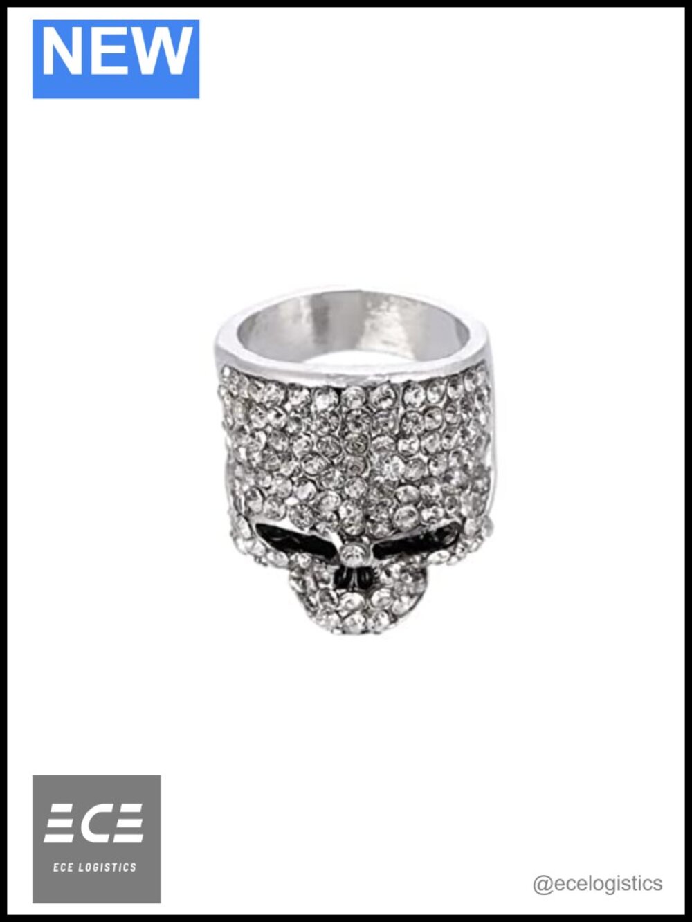 Silver Plated Skull Ring with Cubic Zirconia Pave Setting Size 9